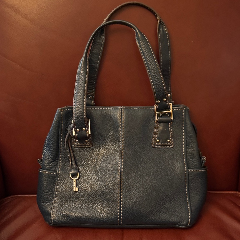 Fossil Dark Blue Leather Shoulder Bag